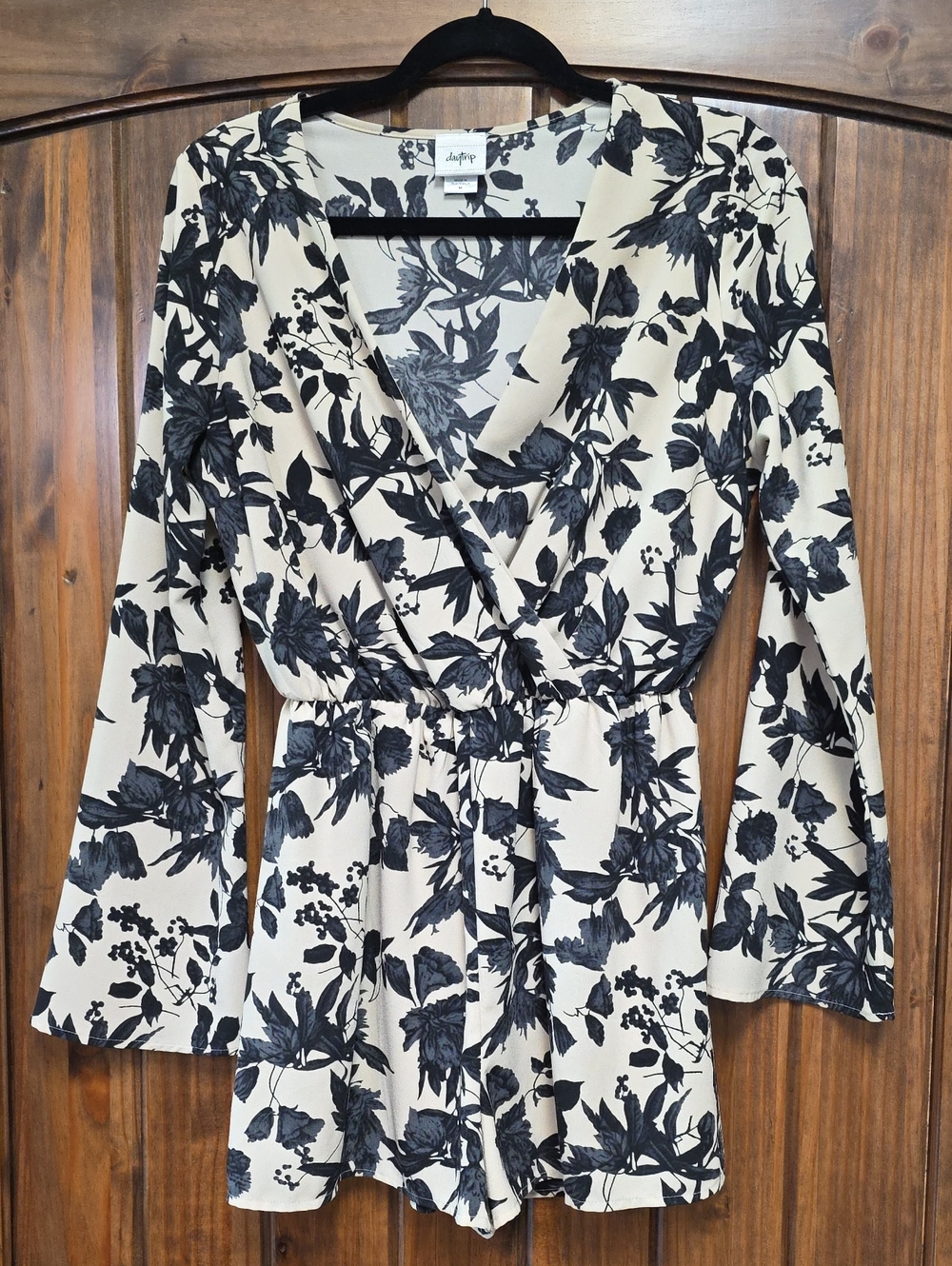 Daytrip Black and Ivory Floral Wrap Romper - Size M